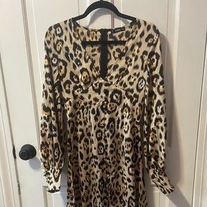 Shein - XS - Polyester Leopard Print MIDI Dress